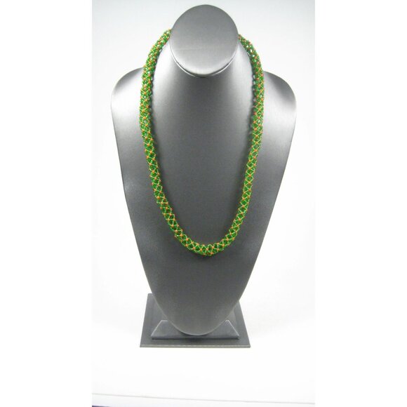 Green Shiny Seed Glass Beaded Rope Necklace Woven 26 inch Strand NO CLASP - Picture 5 of 7